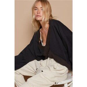 POL V-Cutout Rib Band Long Sleeve Sweatshirt